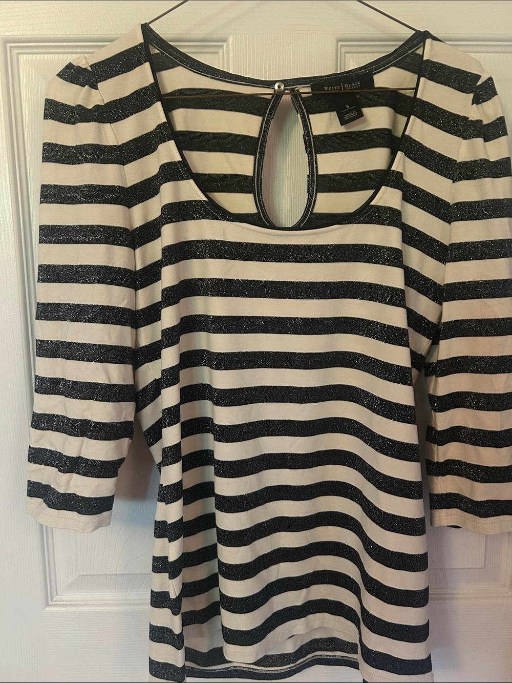 White House Black Market Black & White Striped Keyhole Scoop Top